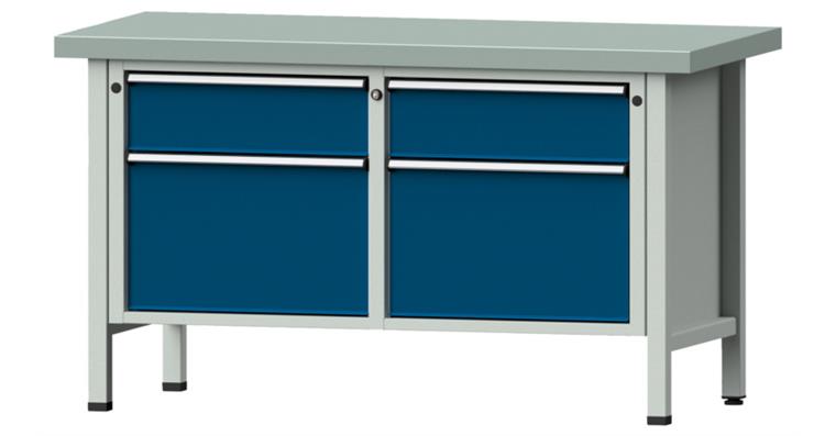 Cabinet workbench model 205 V plate w/ sh. st. coat. height 850 mm RAL 7035/5010