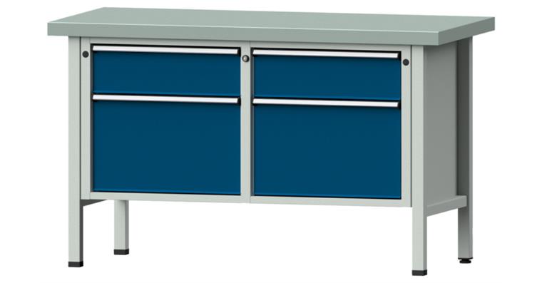 Cabinet workbench model 205 V plate w/ sh. st. coat. height 900 mm RAL 7035/5010