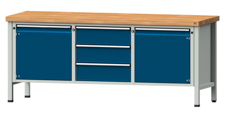 Cabinet workbench model 122 V beech solid plate height 850 mm RAL 7035/5010