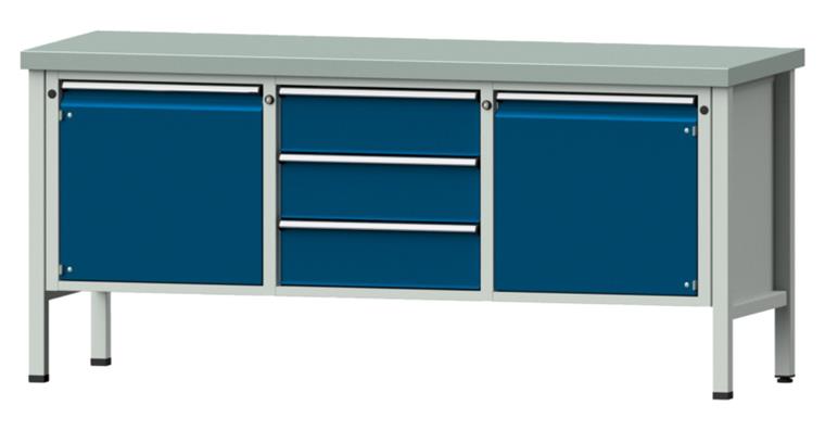 Cabinet workbench model 122 V plate w/ sh. st. coat. height 900 mm RAL 7035/5010