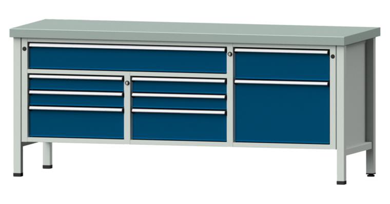Cabinet workbench model 282 V plate w/ sh. st. coat. height 850 mm RAL 7035/5010