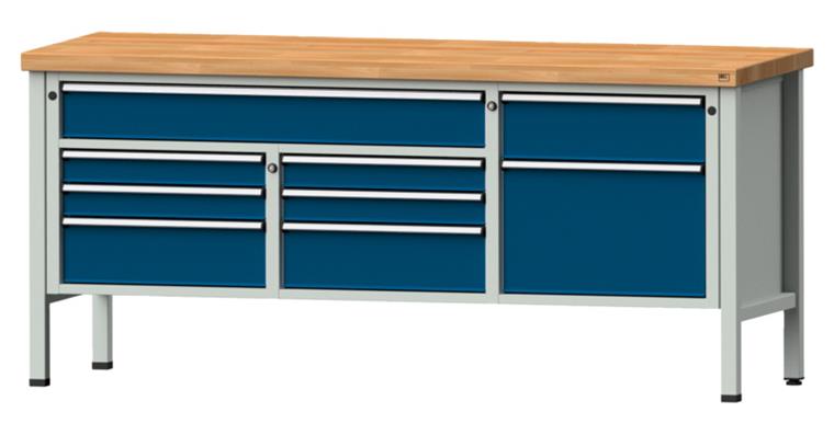 Cabinet workbench model 282 V beech solid plate height 900 mm RAL 7035/5010