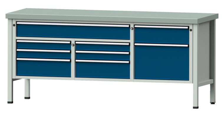 Cabinet workbench model 282 V plate w/ sh. st. coat. height 900 mm RAL 7035/5010