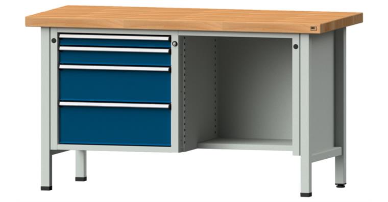 Cabinet workbench model 341 V beech solid plate height 850 mm RAL 7035/5010