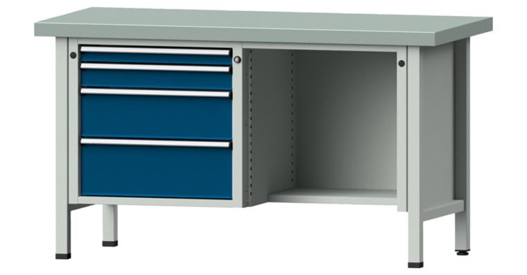 Cabinet workbench model 341 V plate w/ sh. st. coat. height 850 mm RAL 7035/5010