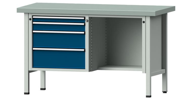 Cabinet workbench model 341 V plate w/ sh. st. coat. height 900 mm RAL 7035/5010