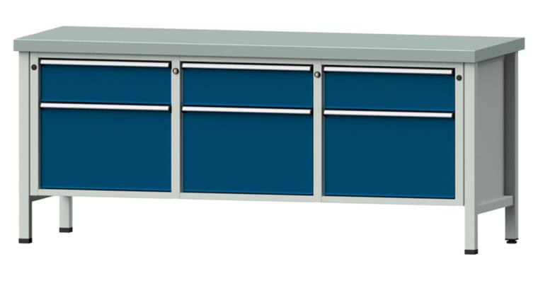 Cabinet workbench model 223 V plate w/ sh. st. coat. height 850 mm RAL 7035/5010