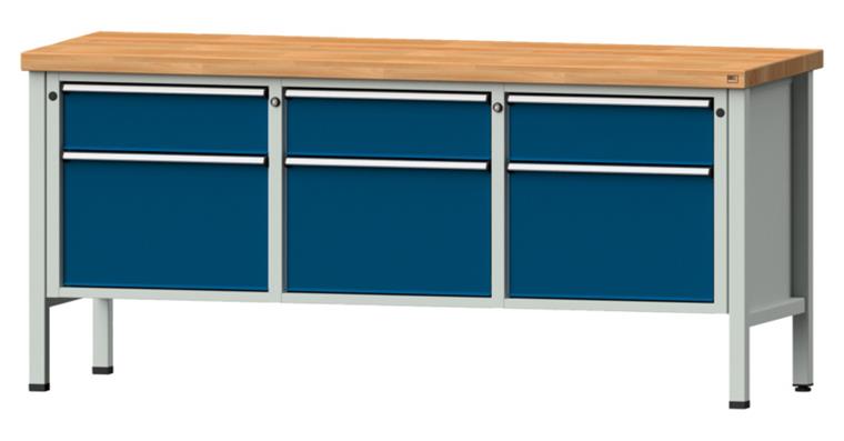 Cabinet workbench model 223 V beech solid plate height 900 mm RAL 7035/5010