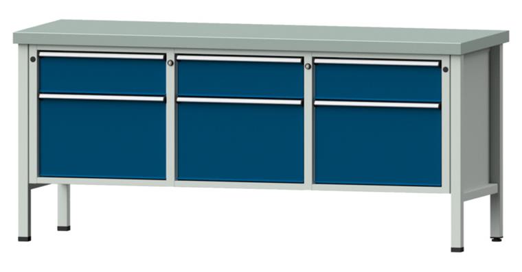 Cabinet workbench model 223 V plate w/ sh. st. coat. height 900 mm RAL 7035/5010