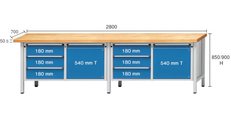 Cabinet workbench model 106 V universal plate height 850 mm RAL 7035/5012