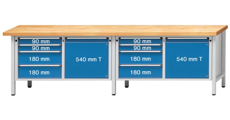 Cabinet workbench model 131 V beech solid plate height 900 mm RAL 7035/5012