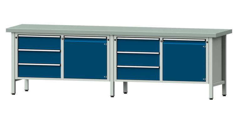 Kastenwerkbank 106 V Platte mit Stahlblechbelag H850 mm B2800 mm RAL 5010