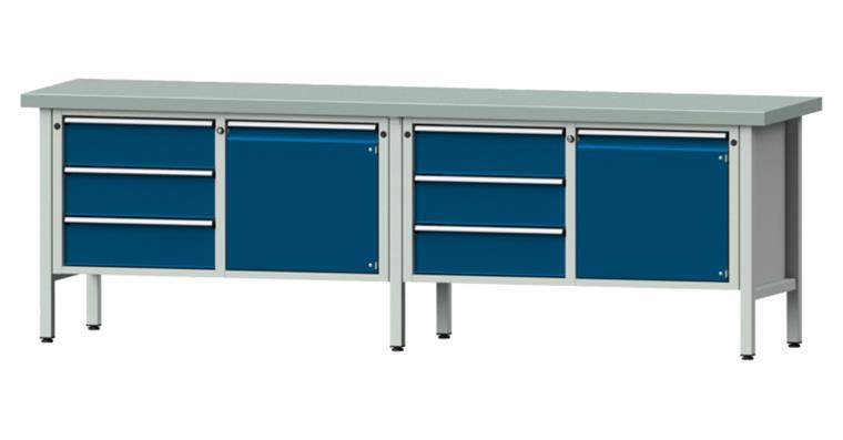 Cabinet workbench model 106 V plate w/ sh. st. coat. height 900 mm RAL 7035/5010