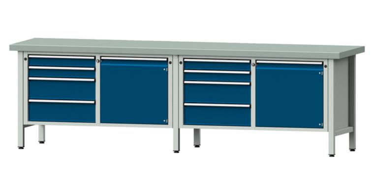 Cabinet workbench model 131 V plate w/ sh. st. coat. height 850 mm RAL 7035/5010