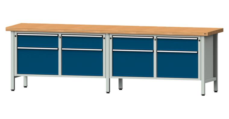 Cabinet workbench model 205 V beech solid plate height 850 mm RAL 7035/5010