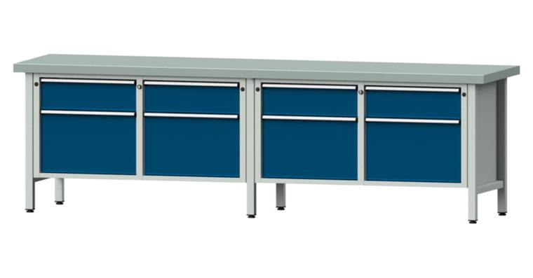 Cabinet workbench model 205 V plate w/ sh. st. coat. height 850 mm RAL 7035/5010