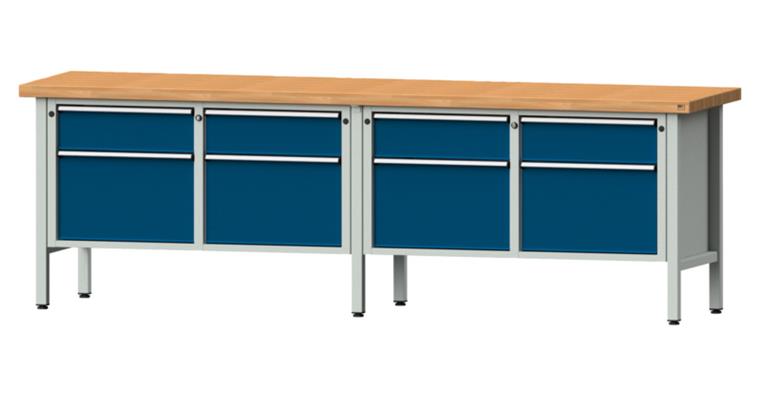 Cabinet workbench model 205 V beech solid plate height 900 mm RAL 7035/5010