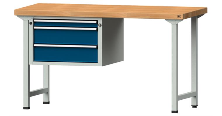 Combination workbench 1500x700x850mm model 602V beech solid plate RAL7035/5010