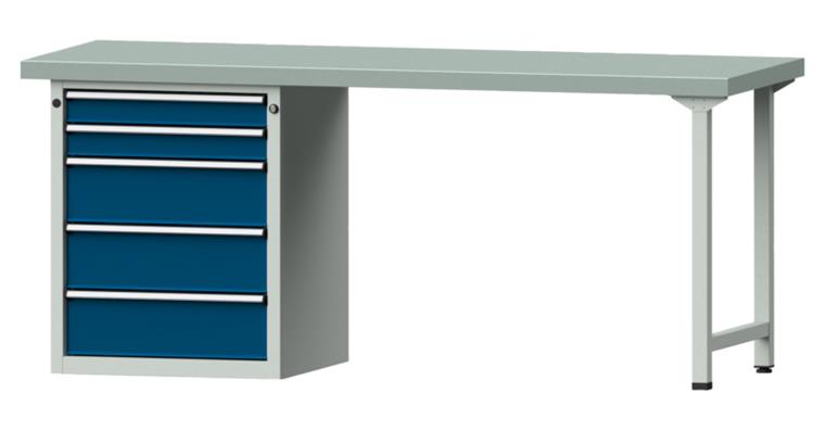 Kombiwerkbank 2000x700x850mm Modell 830V Platte mit Stahlblechbelag RAL7035/5010