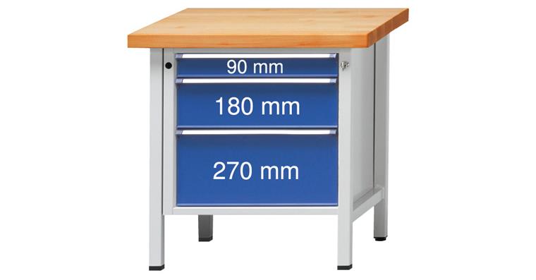 Cabinet workbench BSP 800x700x900 mm 3 drawers 90/180/270 mm RAL7035/5010