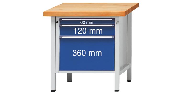 Cabinet workbench BSP 800x700x900 mm 3 drawers 60/120/360 mm RAL7035/5010