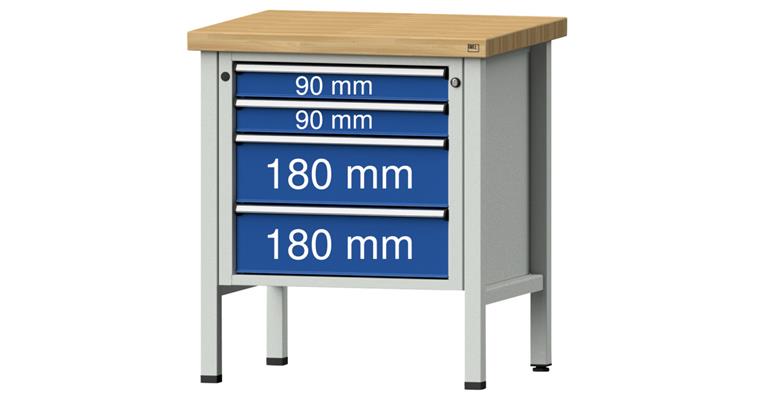 Cabinet workbench BSP 800x700x900 mm 4 drawers 2x90/2x180 mm RAL7035/5010