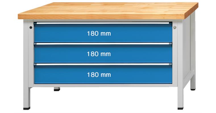 Cab. workbench series VX H=900mm beech univ. pl. 1500x800mm RAL7035/5012 155kg