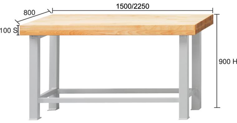 Schwerlastarbeitstisch Buche-Massiv-Platte LxTxH 1500x800x900 mm