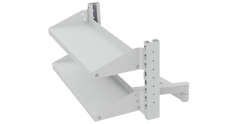 Swivel arm with swivel frame and 2 tilting shelves WxDxH 680x287x400 mm