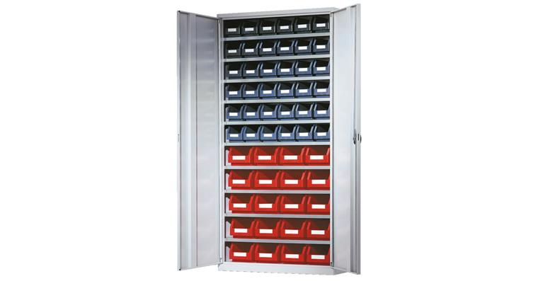 1083506610 Cabinet with doors 1950x950x400 mm 10 shelves 56 easy-view storage bins RAL 7035