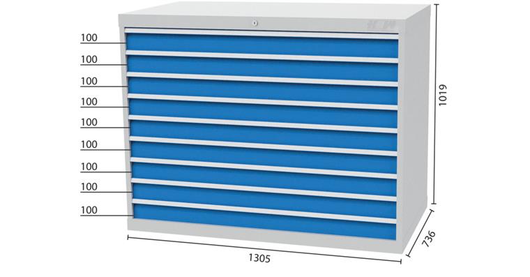 Tool cabinet 1305x736x1019mm 9 drawers 9x100 mm 7035/5012