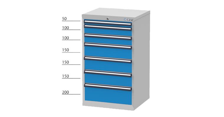 Schubladenschrank C-Linie 700x575x1020 mm RAL 5010 7 Schubladen