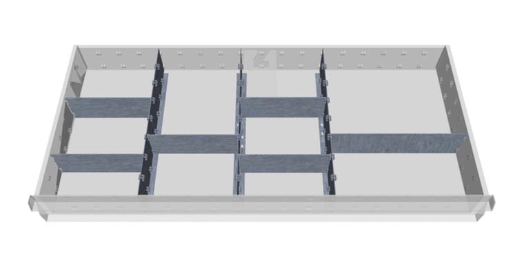 Schubladeneinteilung Metall Fronthöhe 100 mm für Schränke 980 mm breit 9tlg