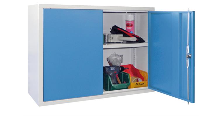 1084847103 Hängeschrank Rückwand glatt Vollblechtüren B 800mm RAL 7035/5012 lichtblau