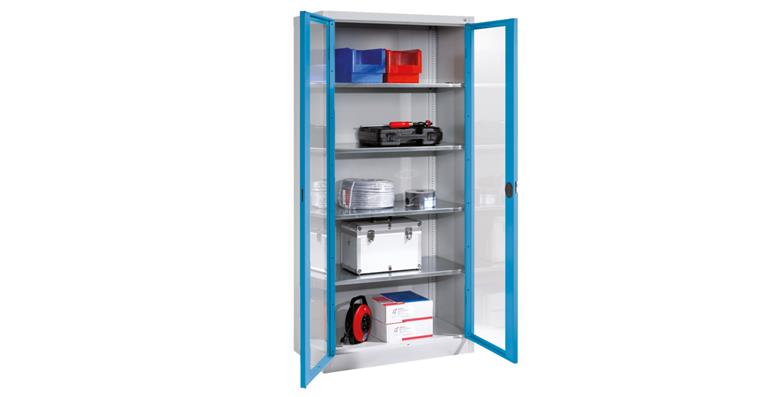 Ordnungsschrank mit Sichtfenstertüren HxBxT 1950x930x600 mm 4 Böden RAL 5012