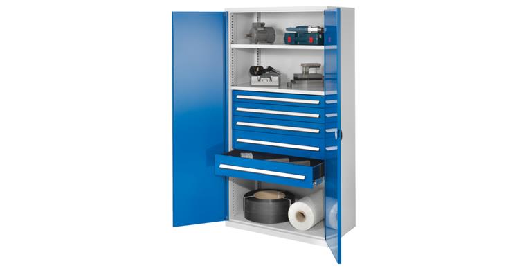 Schwerlastschr. o. Mitteltrennw 5 Schubl. Vollblechtüren 1950x1000x600 RAL 5012
