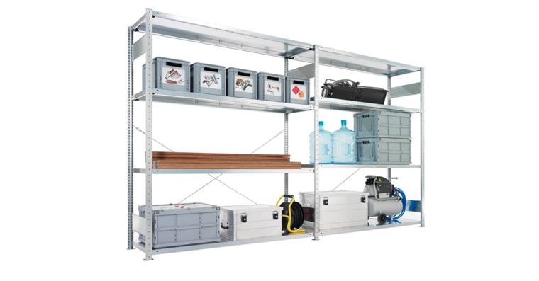 Steckregal-Grundfeld CLIP RAL7035 3000x1300x500 mm mit 6 Böden
