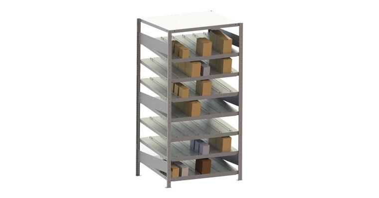 Schrägbodenregal Anbaufeld einseitig mit 8 Böden verzinkt 2000x1000x800 mm