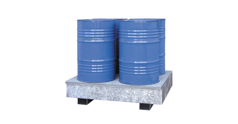 Auffangwanne 1325x1320x250 für 4 Fässer, verzinkt, Traglast 1000 kg