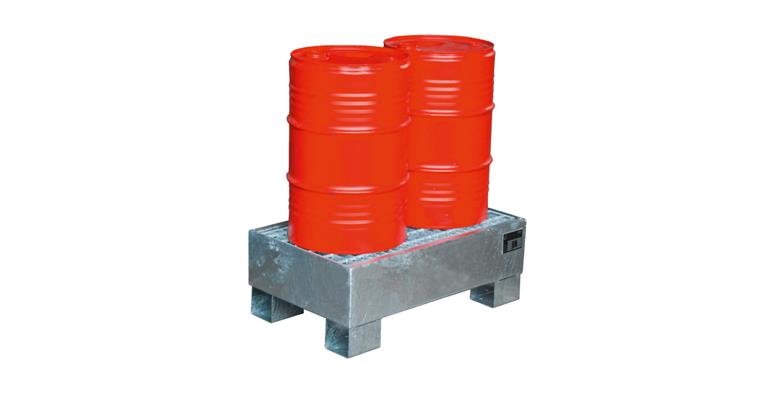 Stahl-Auffangwanne LxBxH 800x500x290mm f. max. 2x 60-Liter-Fässer feuerverzinkt