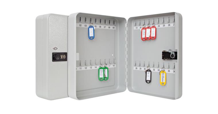 Schlüsselschrank 36 Haken mechan. Zahlenschloss lichtgrau HxBxT 300x243x94 mm
