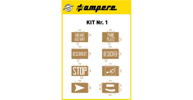 Schablonen-Satz KIT Nr. 1 8 Schablonen mit Text und Symbolen
