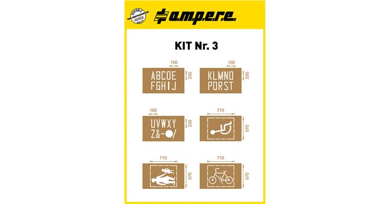 Schablonen-Satz KIT Nr. 3 6 Schablonen mit Versalien, Symbolen und Zeichen