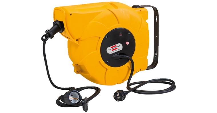 Automatische Kabelaufroller 16+2 m IP 44 Gehäuse gelb Kabel schwarz