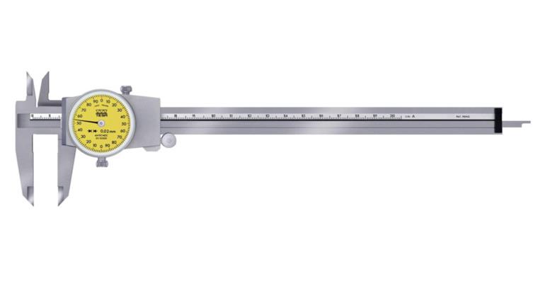 Messschieber mit Rundskala 300mm, flach, Ablesung 0,02mm, 2mm/U, Antriebsrad