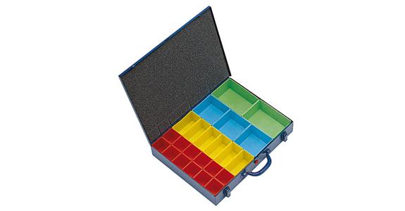 Kleinteile-Sortimentskoffer Stahlblech blau 440x330x66 mm mit 23 Boxen