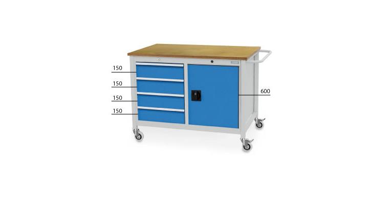 Workbench, mobile, 1 door 4 drawers HxWxD 935x1250x750 mm RAL 7035/5010