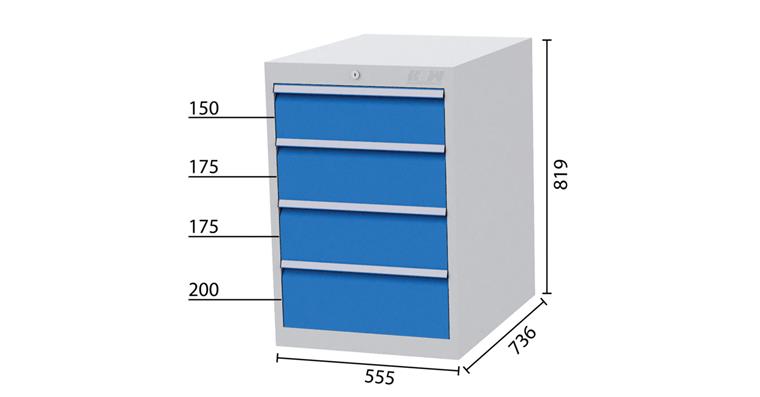 1084301201 Schubladenschrank 4 Schubladen 7035/5010 1x150 2x175 1x200mm 555x736x819mm