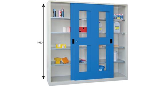 Schiebetürenschrank Sichtfenstertüren H 1950 x B 2000 x T 500 mm RAL 7035/5012