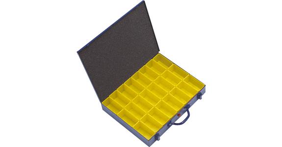 Kleinteile-Sortimentskoffer Stahlblech blau 440x330x66 mm mit 24 Boxen